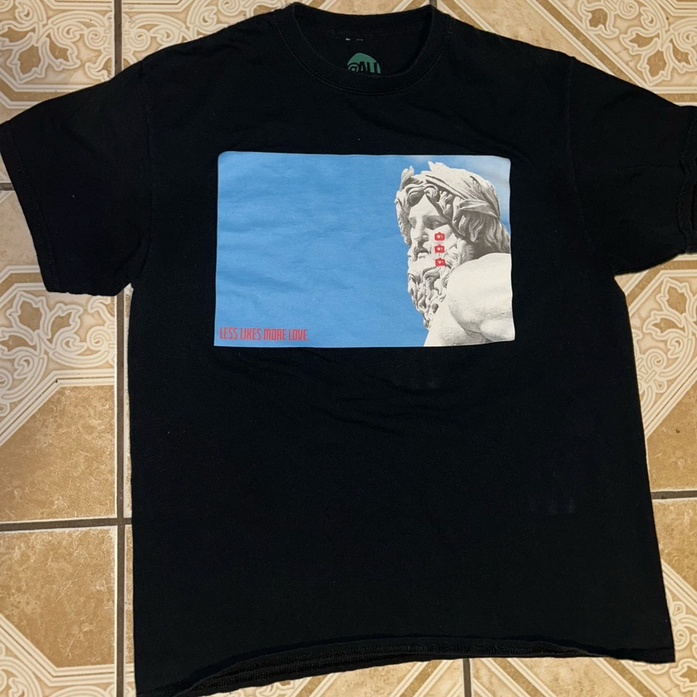 Black Graphic Tee with Blue and White Design